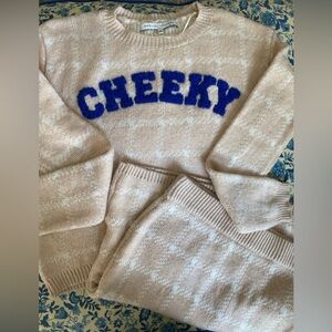 CHEEKY Plaid Knit Sweater Skirt Set Collegiate Lettering